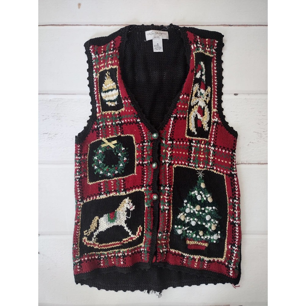 Vintage 90s knit Christmas sweater vest women petite medium